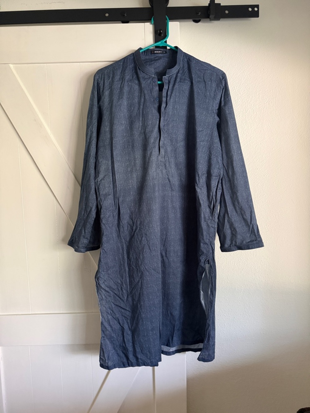 Junaid Jamshed Men's Blue Long Kurta - Classic Collar S 100% Cotton